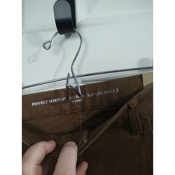 Chicos Woman's 16 Brown Jeans Perfect Stretch Girlfriend Slim Leg Ankle - Picture 6 of 10